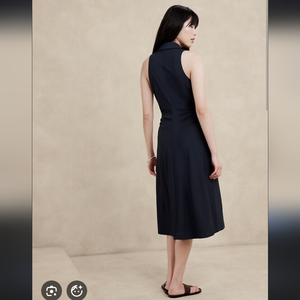 Sleeveless Navy Button-Front Midi Dress - Picture 14 of 14